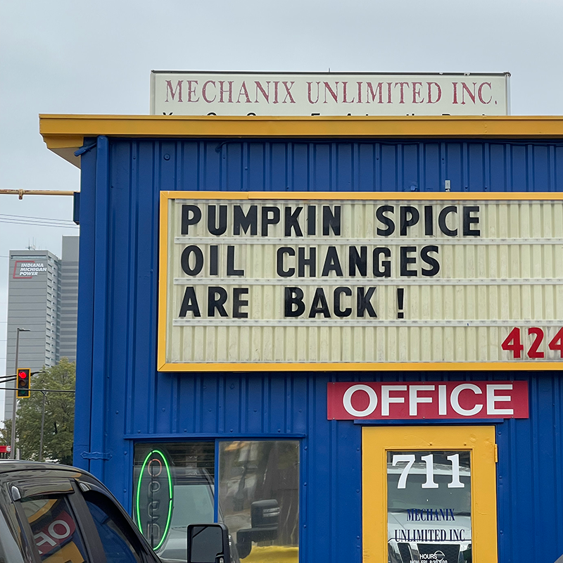 Pumpkin spice oil changes are back!